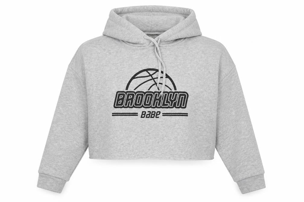 Front view of Divided women’s grey pullover hoodie, size S, - brooklyn babe