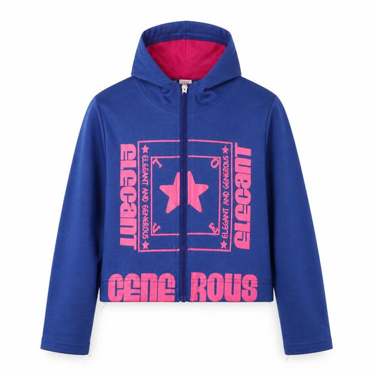 Front view of Niebieski girls’ blue full zip hoodie, size 11-12, years
