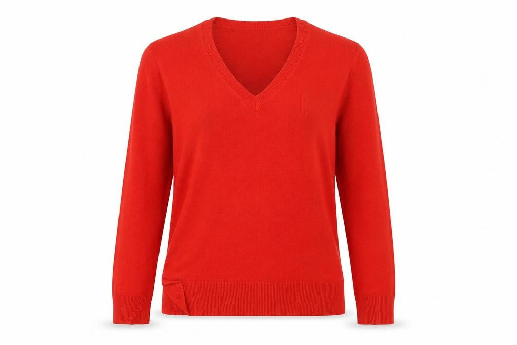 Front view of Marks & Spencer women’s red jumper, size UK 12
