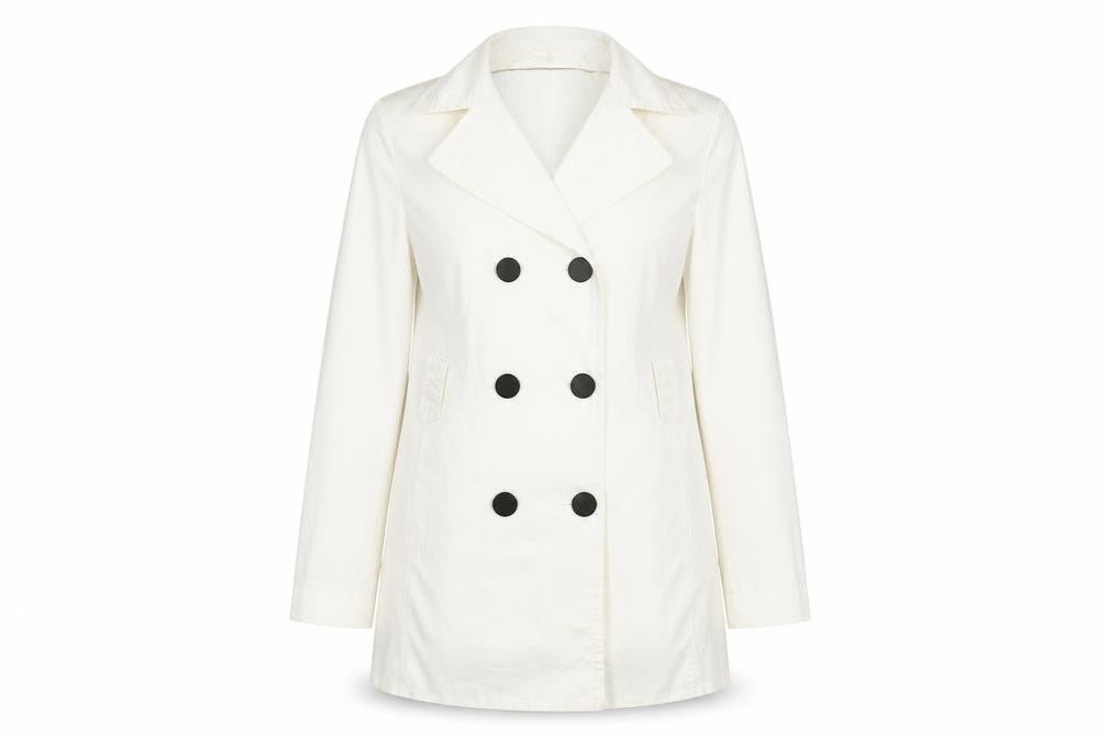Front view of Evie women’s white jacket coat, size UK 14