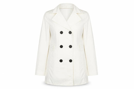 Front view of Evie women’s white jacket coat, size UK 14