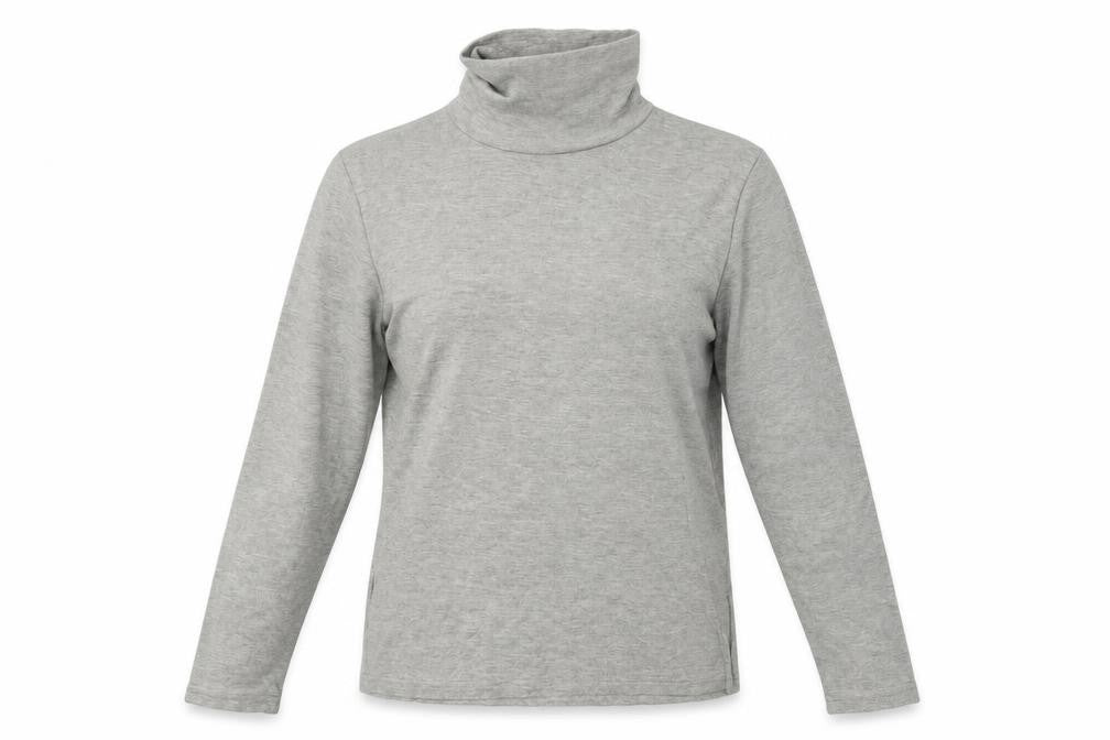 Front view of isle women’s grey pullover sweatshirt, size S