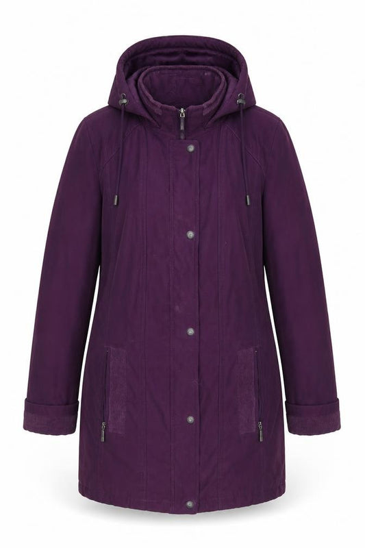 Front view of Bonmarché women’s purple overcoat coat, size S