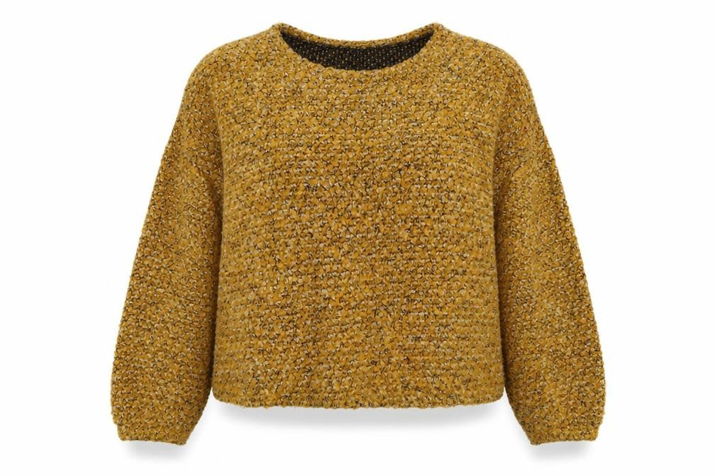 Front view of New Look women’s yellow knit jumper, size L