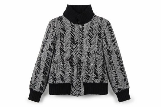 Front view of Verse women’s grey argyle/diamond jacket, size UK 42