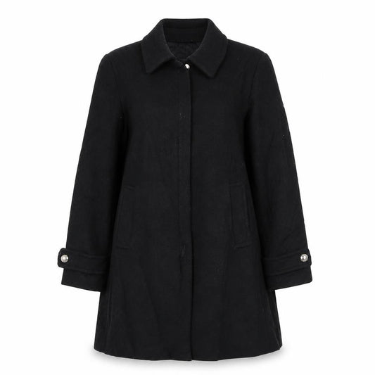 Front view of Mango women’s black overcoat coat, size M