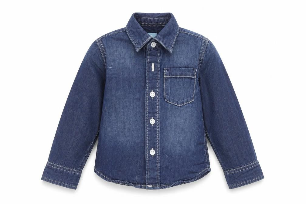 Front view of Gap girls’ blue denim jacket, size 3, years
