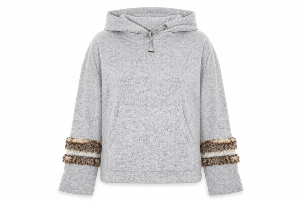 Front view of River Island women’s grey pullover hoodie, size S