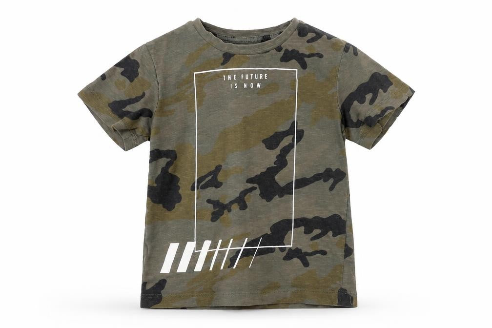 Front view of Next boys’ green camouflage basic t-shirt, size 3, years
