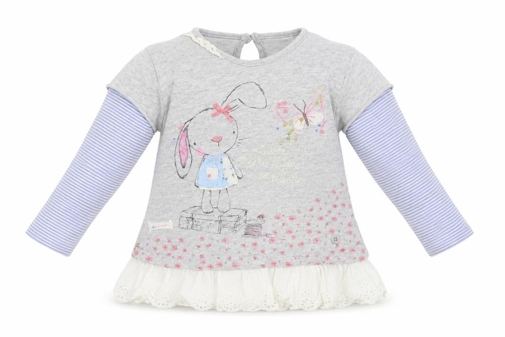 Front view of Next girls’ grey basic blouse, size 6-9, months