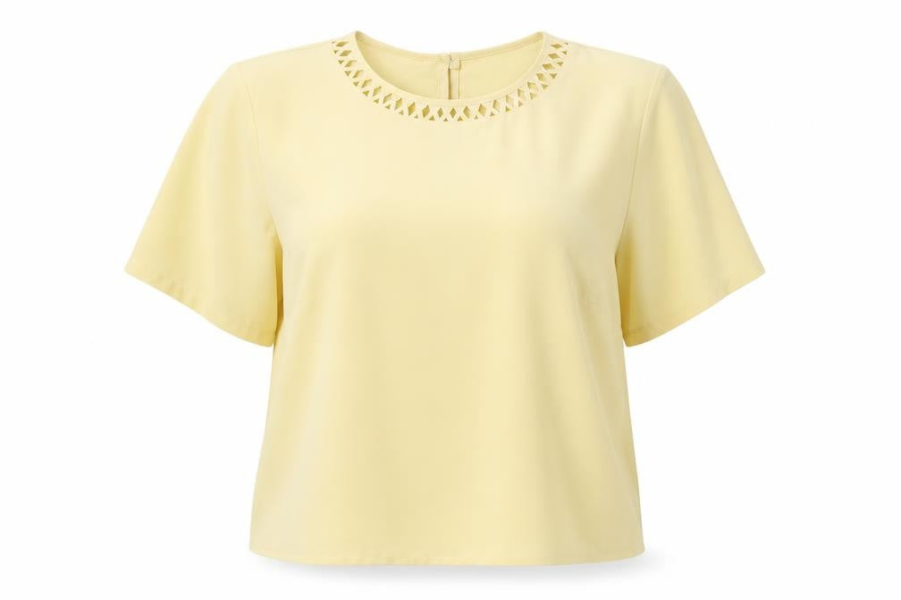 Front view of Daxon women’s yellow basic blouse, size UK 18