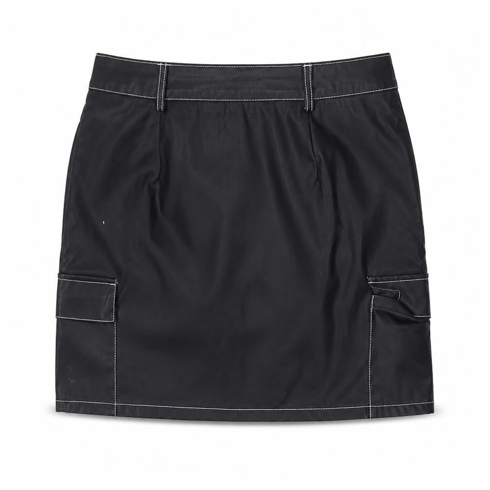 Front view of PRETTYLITTLETHING women’s black straight & pencil skirt, size UK 10
