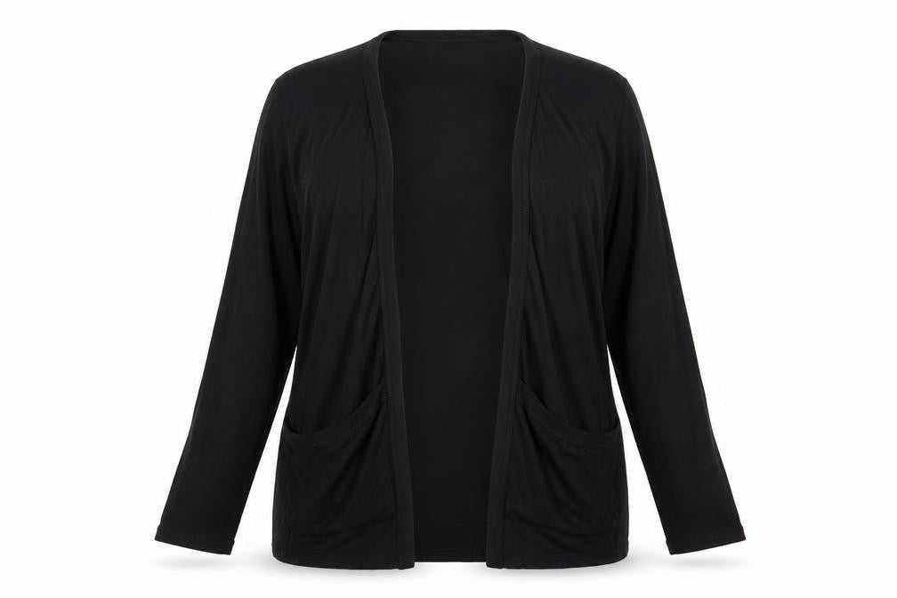 Front view of New Look women’s black cape jumper, size UK 12