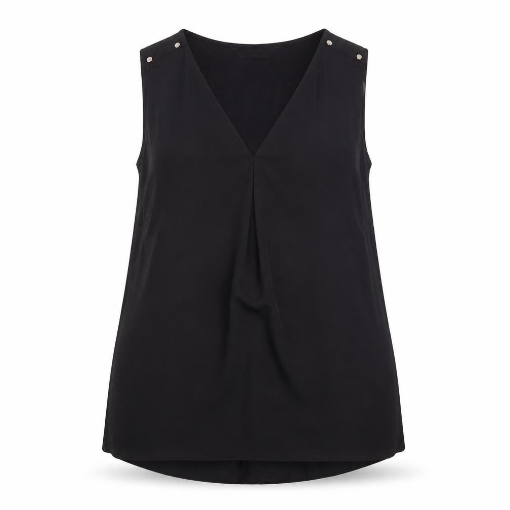Front view of F&F women’s black basic blouse, size UK 12