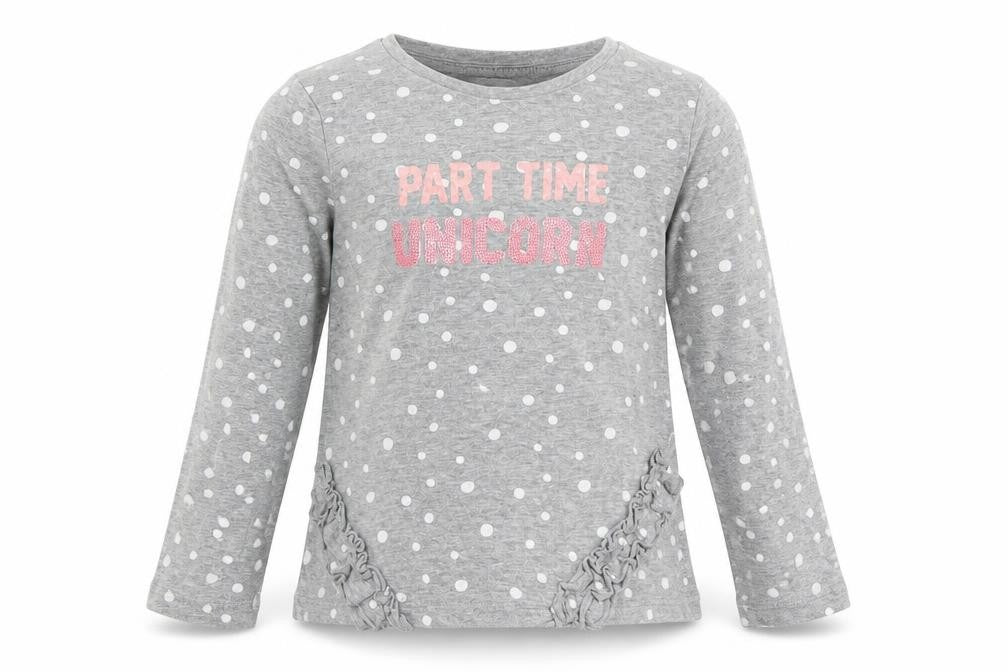 Ka Girls Grey Polka Dot  Basic T-Shirt Size 6-7 Years  - Part Time Unicorn
