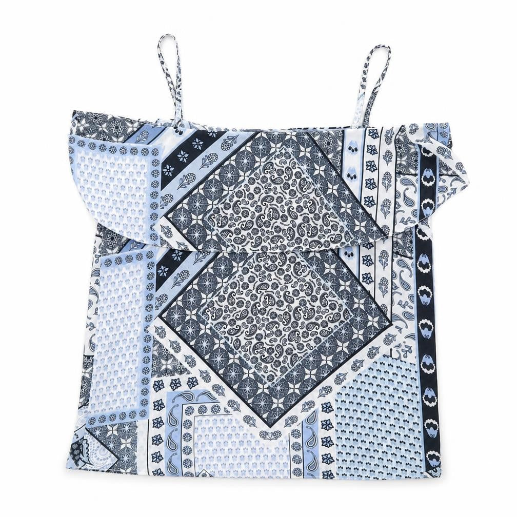 Front view of Select women’s blue paisley basic tank, size UK 10