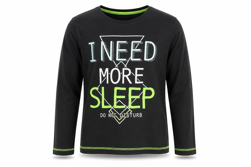 Front view of Tu boys’ grey solid pyjama top, size 6-7, years - need more sleep