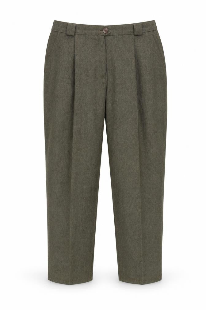 Front view of Canda women’s brown rayon trousers, size UK 20, 27-inch leg