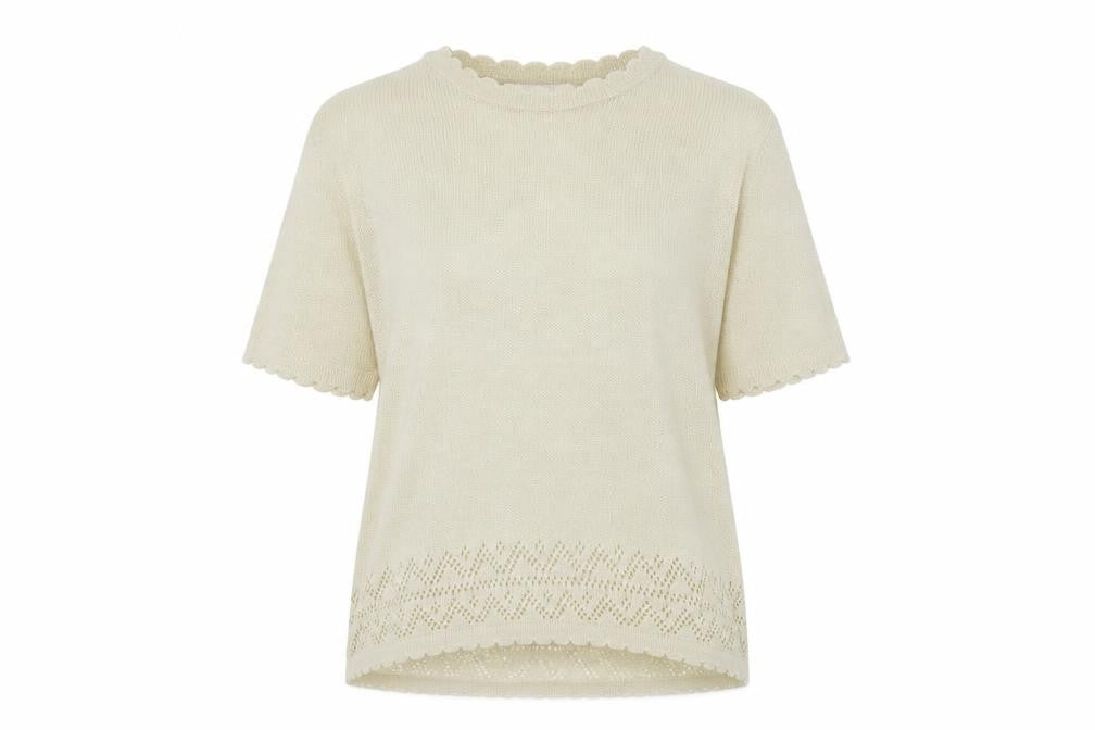 Front view of Heather Valley women’s ivory knit jumper, size UK 16