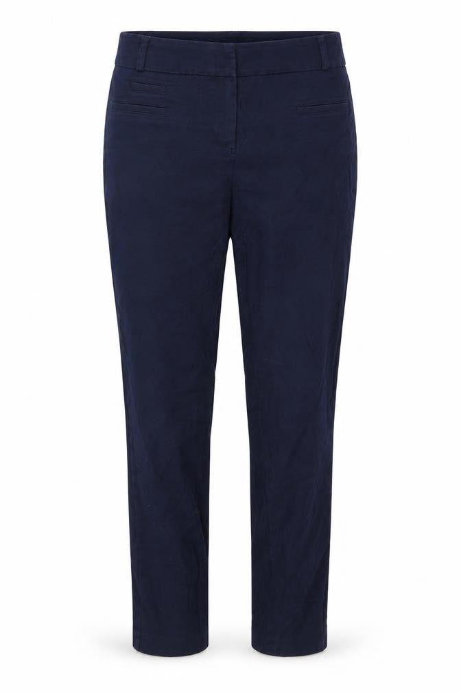 Front view of Camaieu women’s blue trousers, size UK 12, 27-inch leg