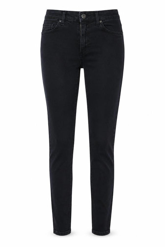 Front view of Topshop women’s black denim skinny jeans, size UK 26, in, 32-inch leg
