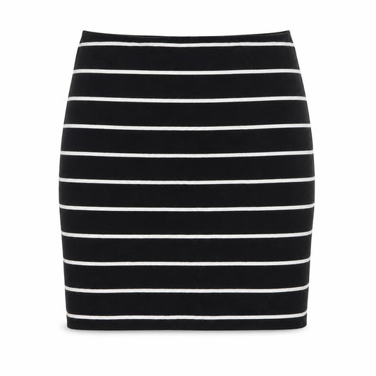 Front view of New Look women’s multicoloured striped a-line skirt, size UK 8, - stretch waistband