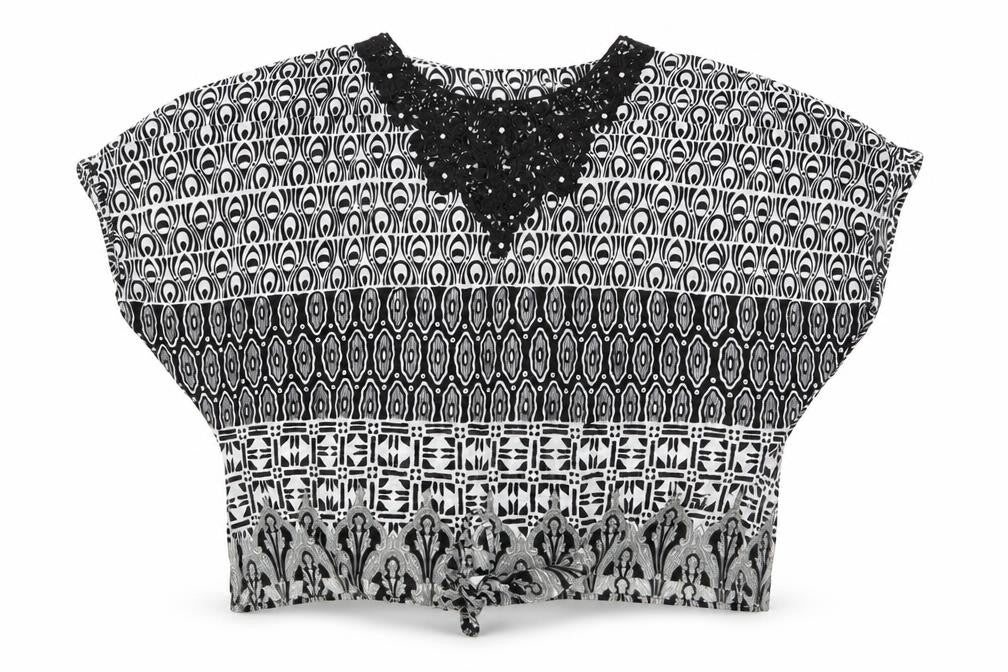 Front view of Annabelle women’s multicoloured geometric basic blouse, size UK 14