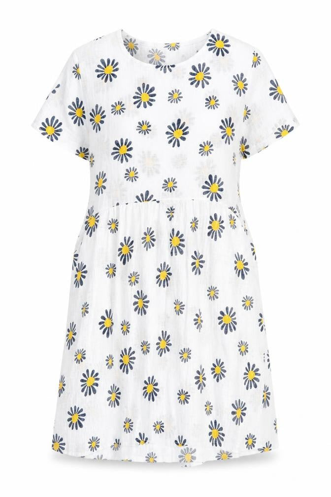 Front view of alexara women’s white floral a-line, size M