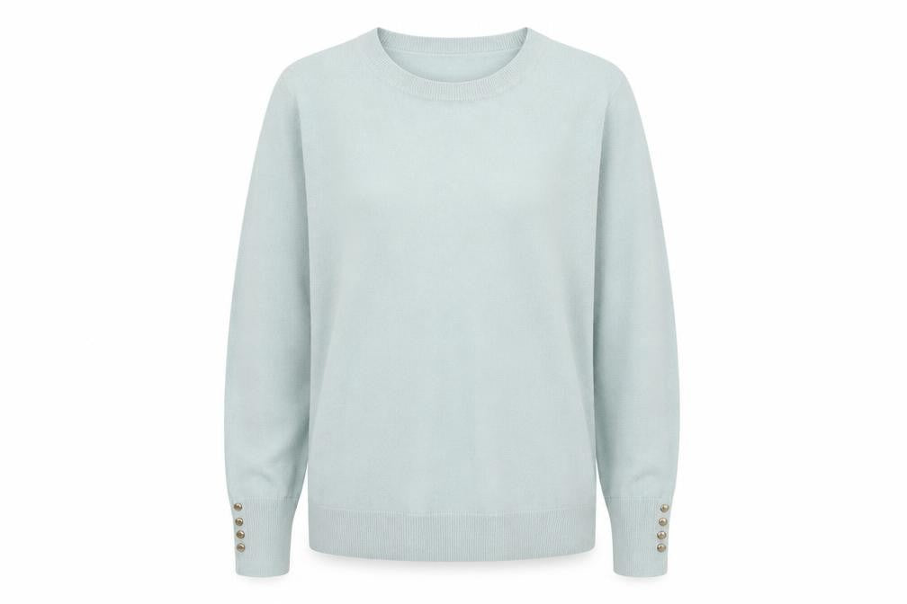 Front view of M&Co women’s blue jumper, size UK 12