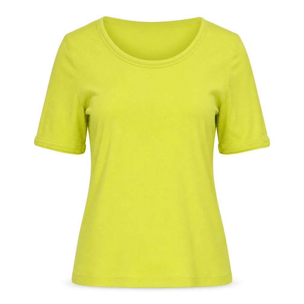 Front view of EFIXELLE women’s yellow basic t-shirt, size UK 10