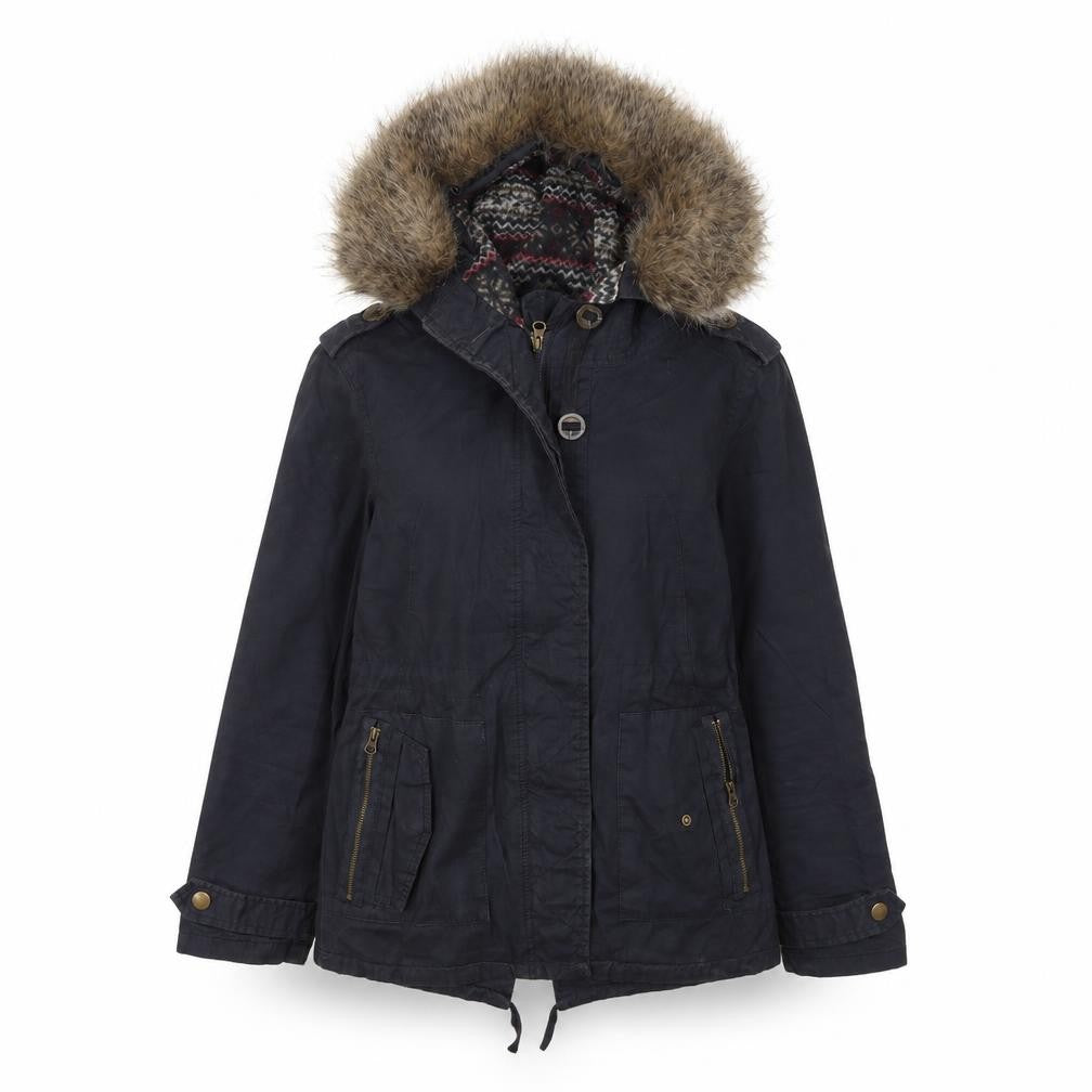 Front view of NEW LOOK women’s black jacket coat, size UK 8