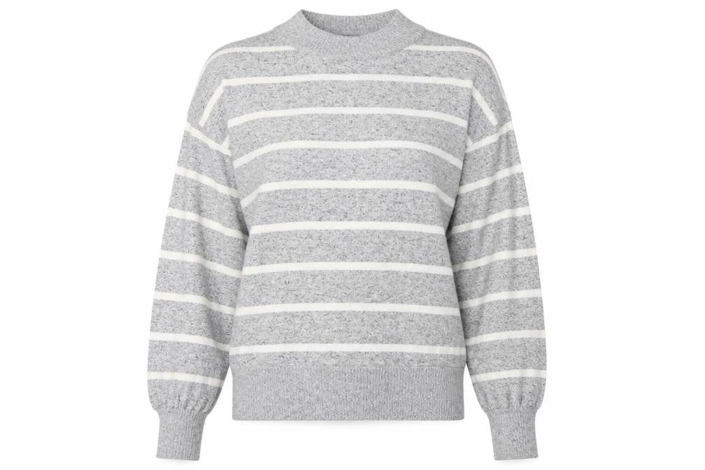 Front view of Marks & Spencer women’s grey striped jumper, size UK 6
