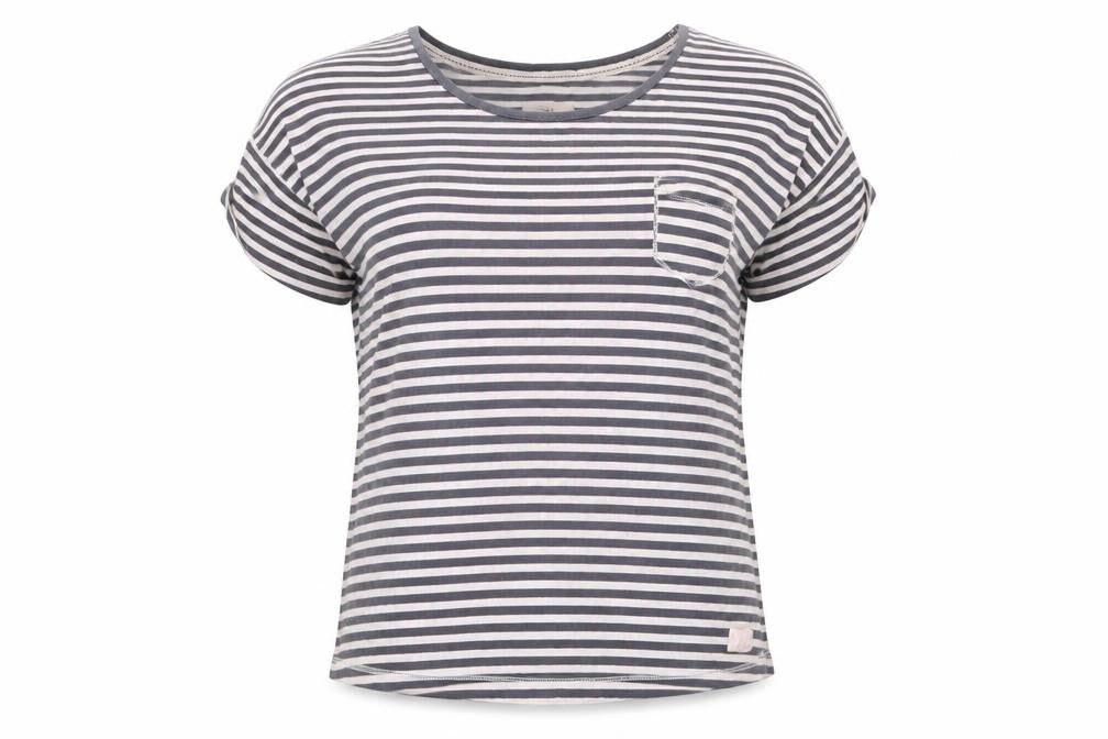 Front view of Debenhams women’s multicoloured striped basic t-shirt, size UK 14
