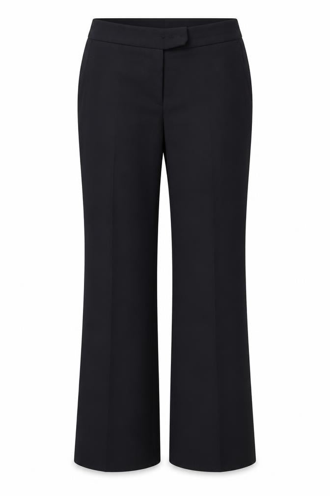Front view of Preworn women’s blue trousers, size UK 12, 30-inch leg