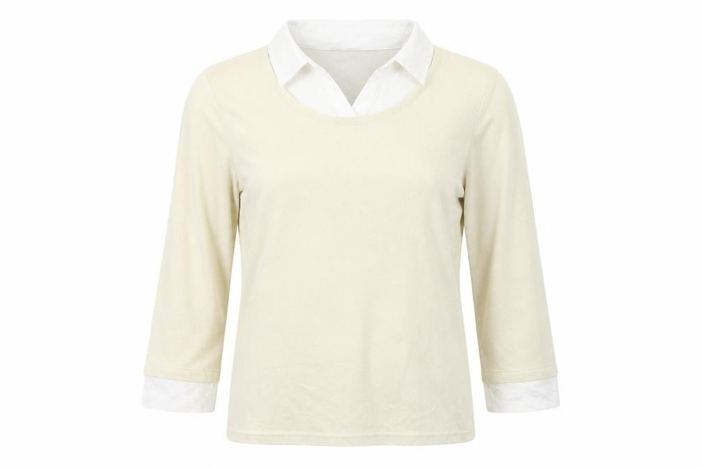 Front view of Bonmarché women’s beige jumper, size UK 10