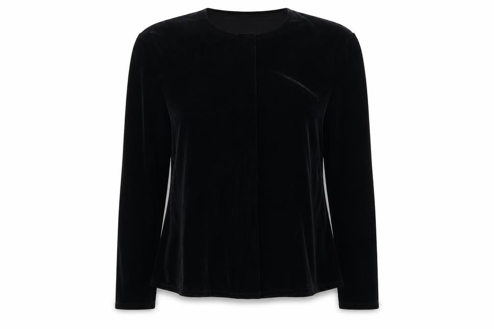 Front view of Marks & Spencer women’s black cape jumper, size UK 14
