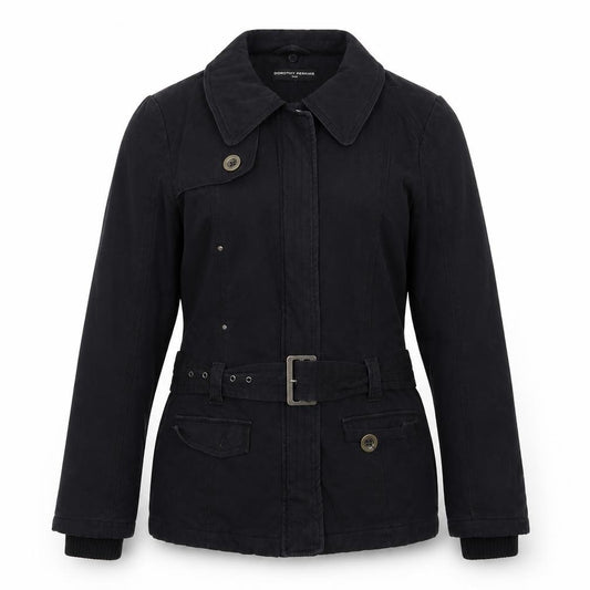 Front view of Dorothy Perkins women’s black jacket coat, size UK 10
