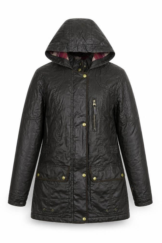 Front view of Marks & Spencer women’s brown jacket coat, size UK 8