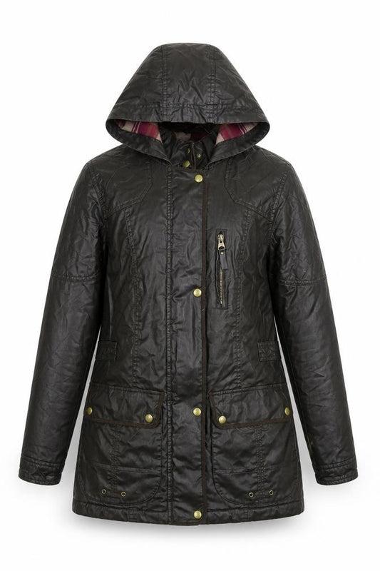 Front view of Marks & Spencer women’s brown jacket coat, size UK 8