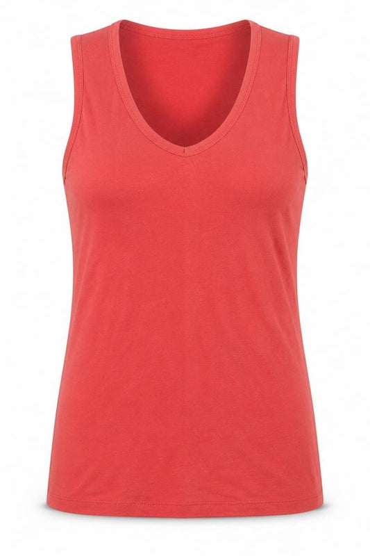 Front view of Editions women’s pink basic tank, size UK 10