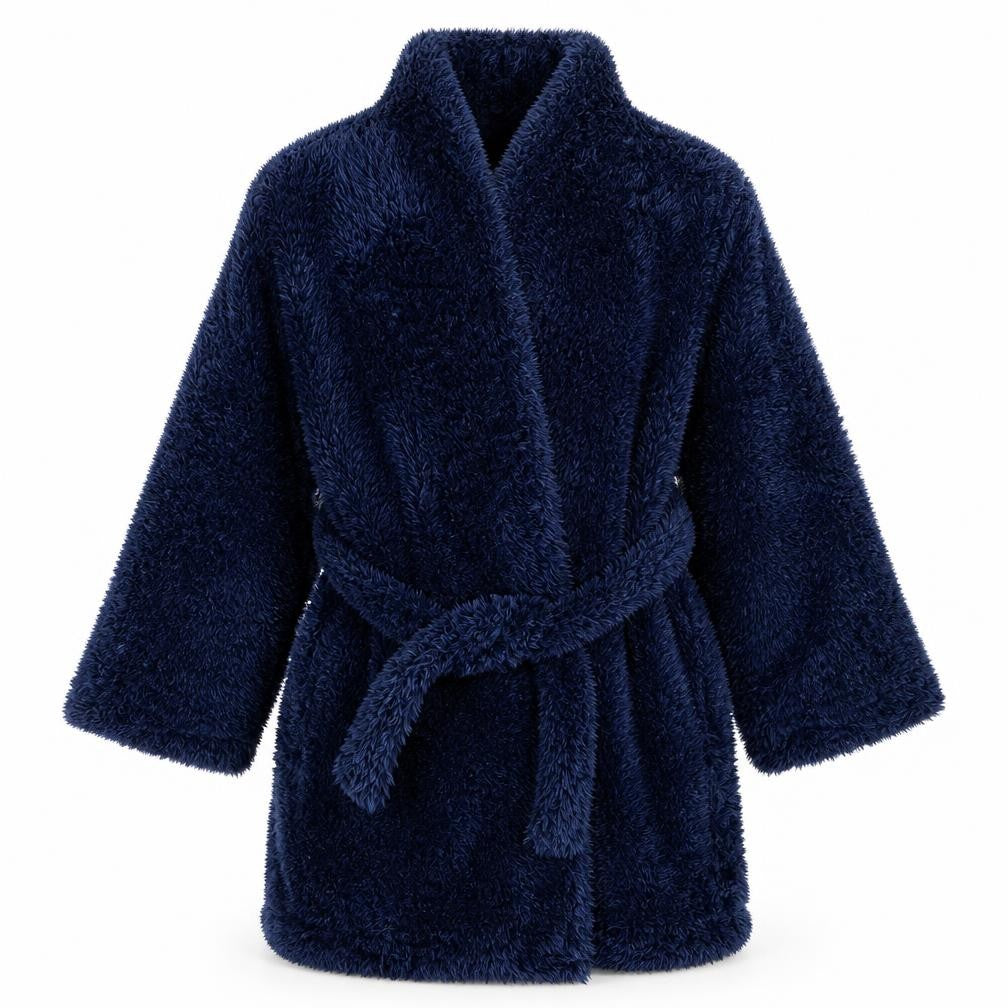 Front view of Peacocks boys’ blue solid fleece robe, size 3-4, years