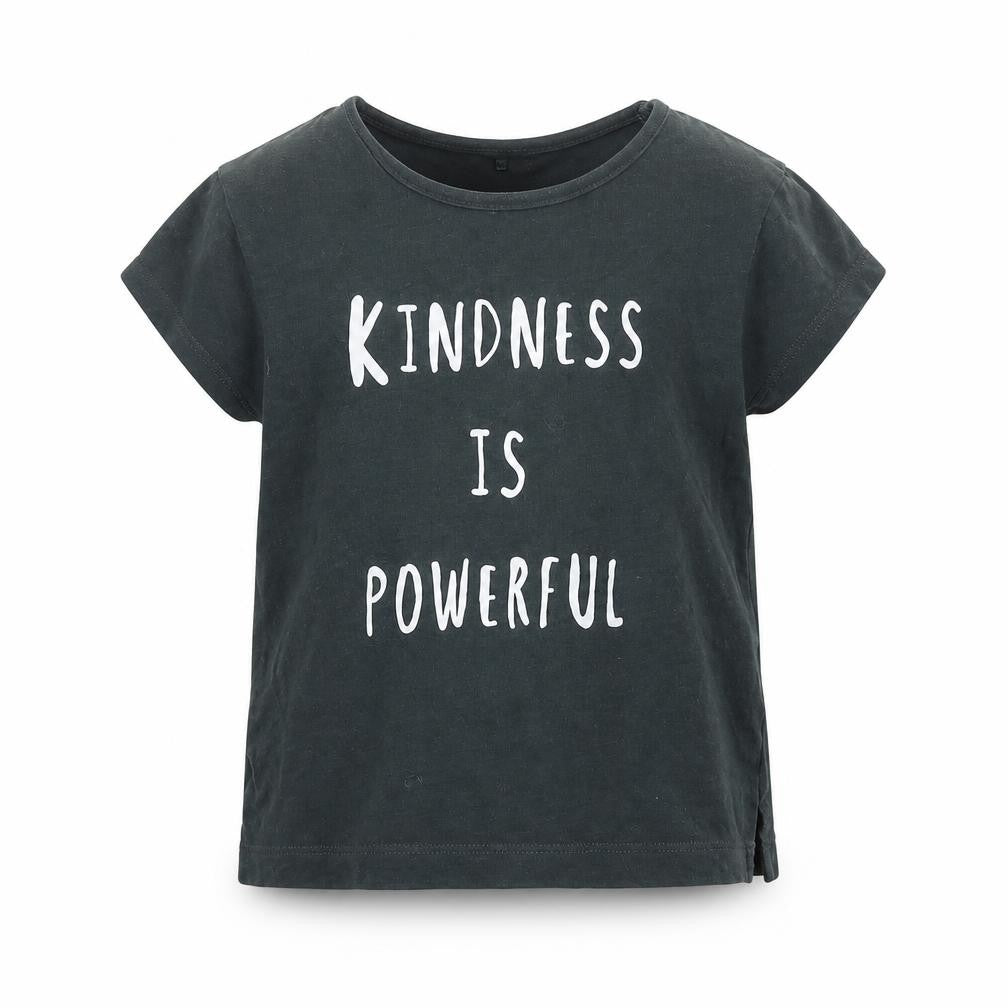 Front view of George girls’ black basic t-shirt, size 2-3, years - kindness is powerful