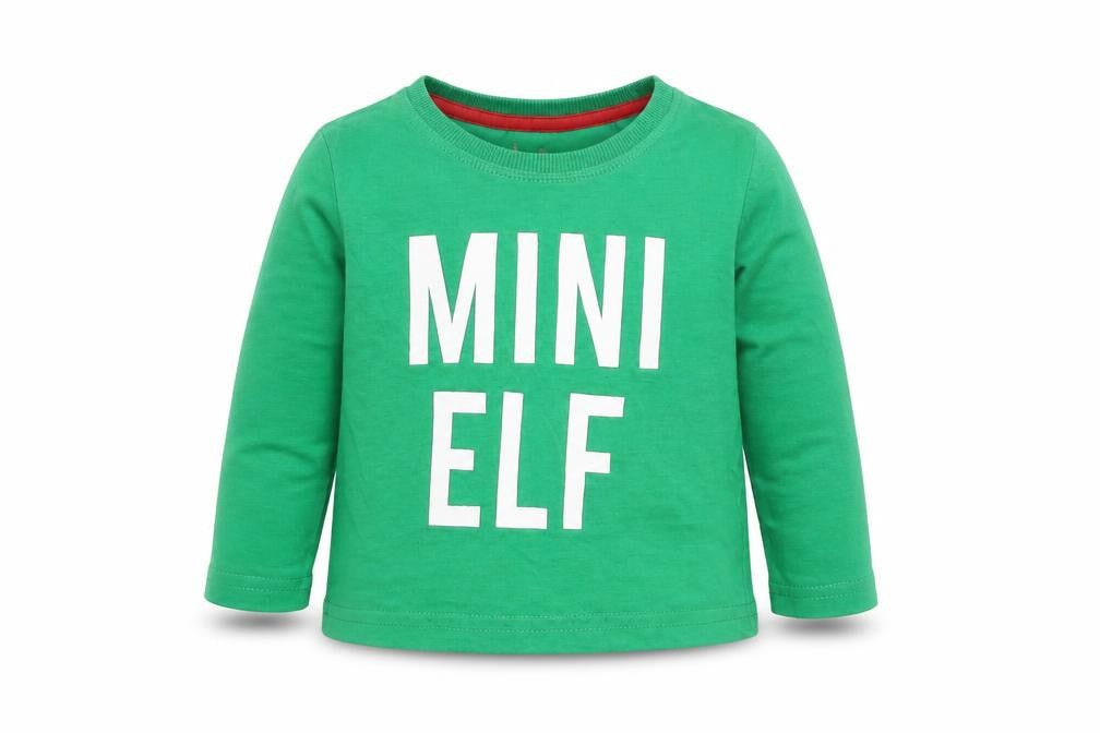 Front view of Lily&Dan boys’ green basic t-shirt, size 12-18, months - mini elf