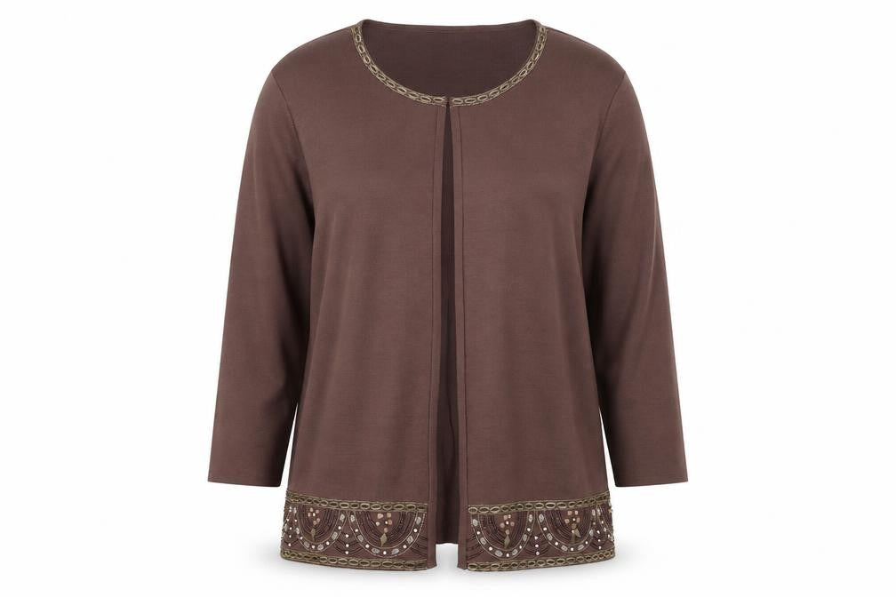Front view of Casmaia women’s brown cardigan jumper, size L