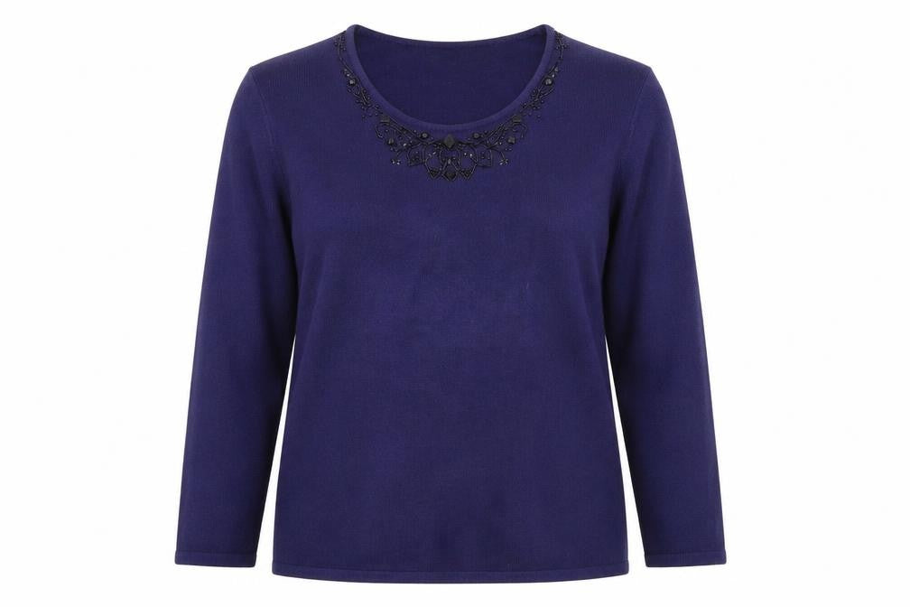 Front view of Marks & Spencer women’s purple jumper, size UK 18