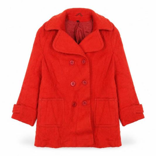 Front view of Preworn women’s red pea coat coat, size UK 16