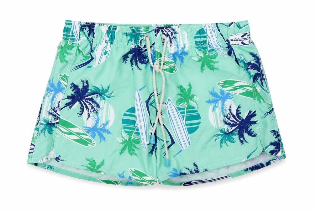 Front view of Oiler & Boiler women’s green cut-off shorts, size S