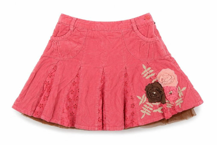Monsoon Girls Pink Floral Corduroy A-Line Skirt Size 3-4 Years