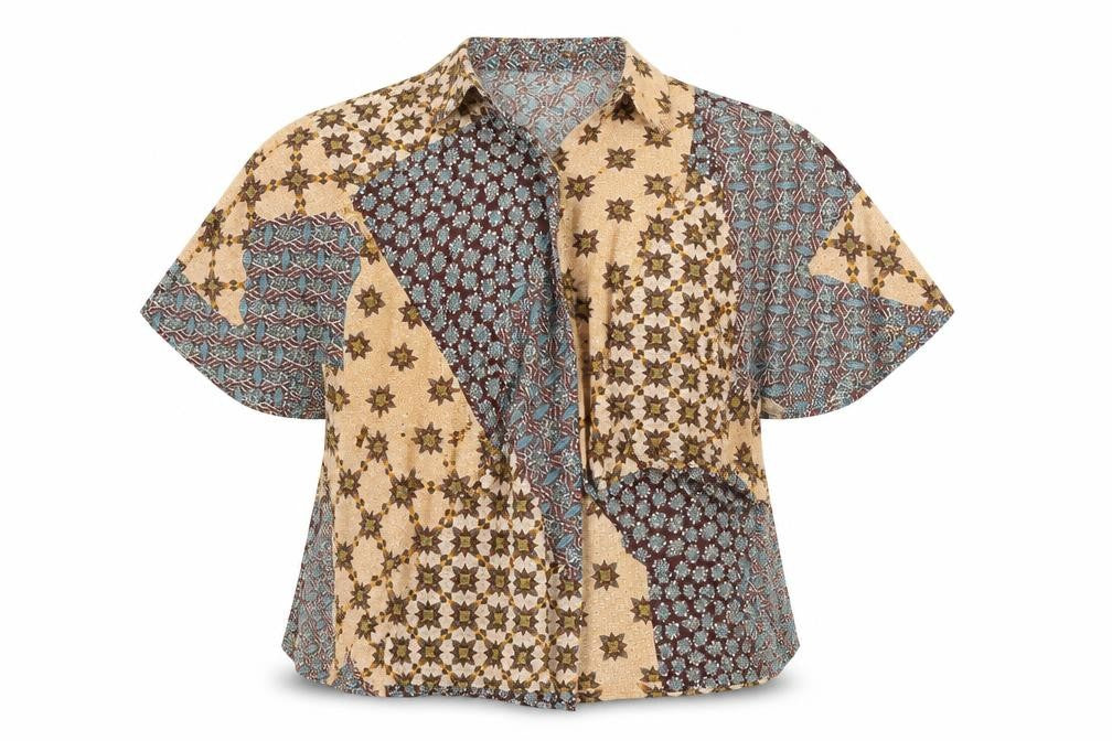 Front view of Glamorous women’s beige floral basic blouse, size S