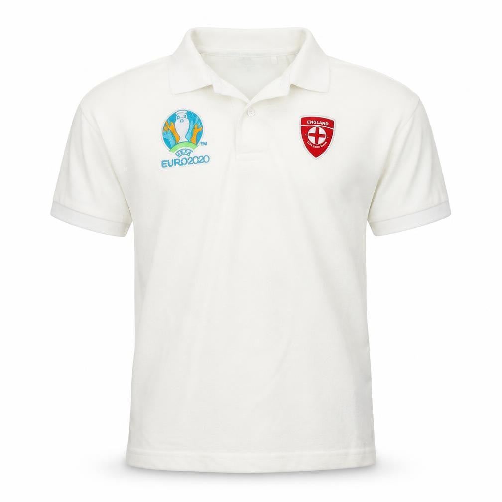 Front view of UEFA Euro 2020 boys’ white basic polo, size 9-10, years - football